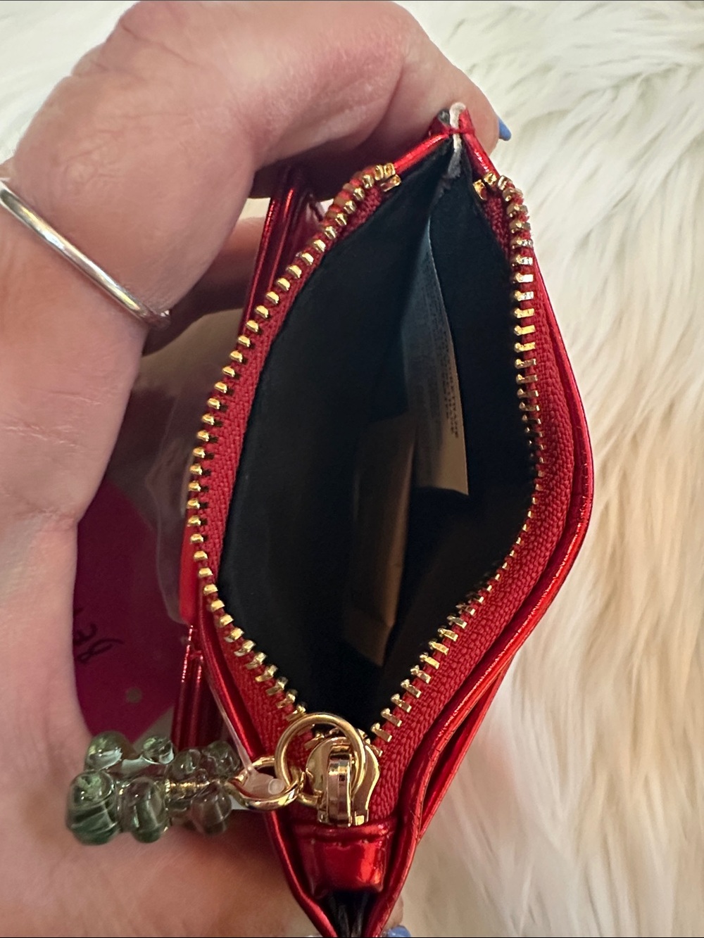 NWTS Betsey Johnson Red Metallic Holiday Cardholder w/Candy Pin Charms - Picture 6 of 9